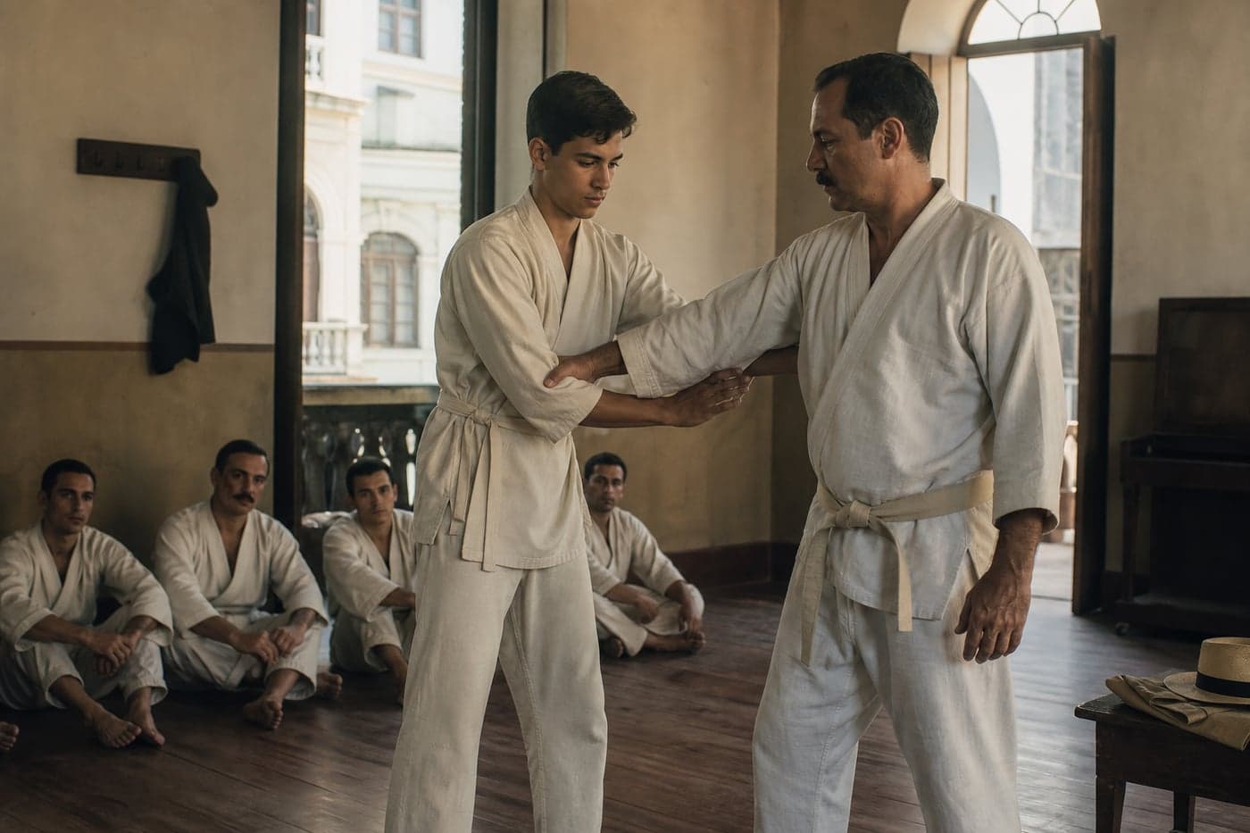 Teenage Hélio Gracie teaching Mario Brandt at the original Gracie Academy in Rio