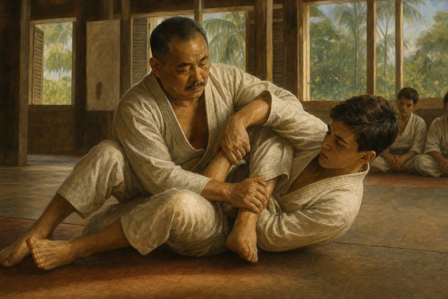 Mitsuyo Maeda teaching young Carlos Gracie on the mats in Belém, circa 1917